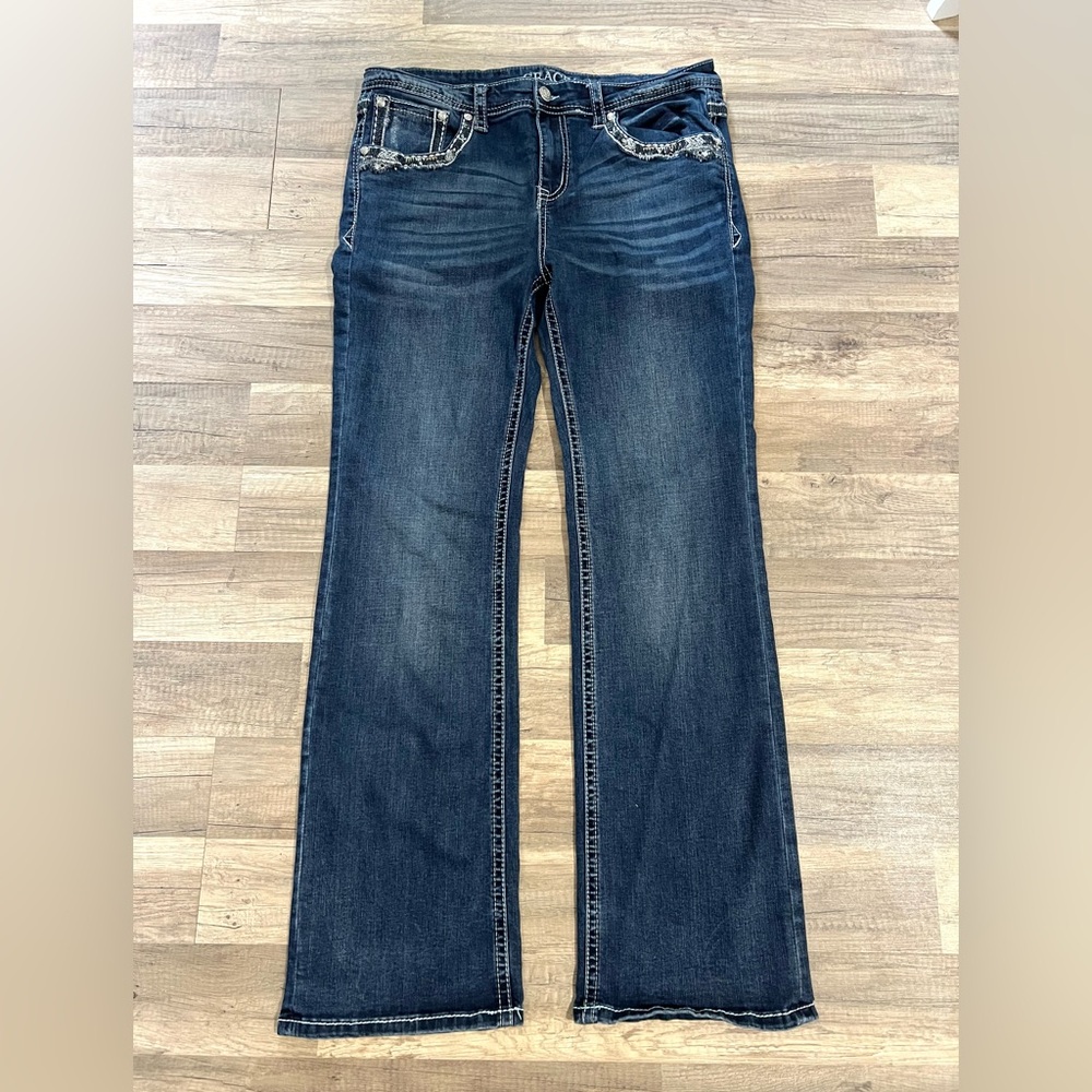 Grace in LA Woman’s P-Bootcut Dark Wash Western Bling Jeans Size 16